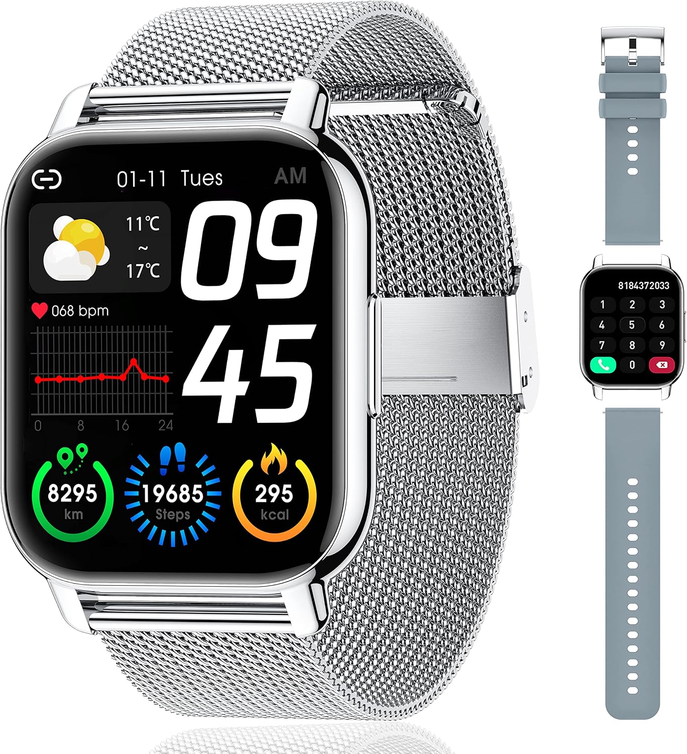 Popglory P66 Smartwatch Silber Grau