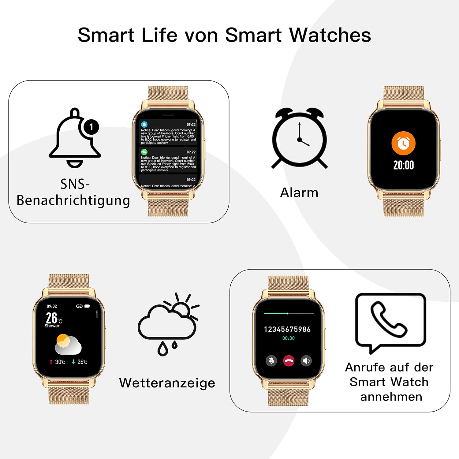 Popglory P66 Smartwatch Gold Rosa - Image 3