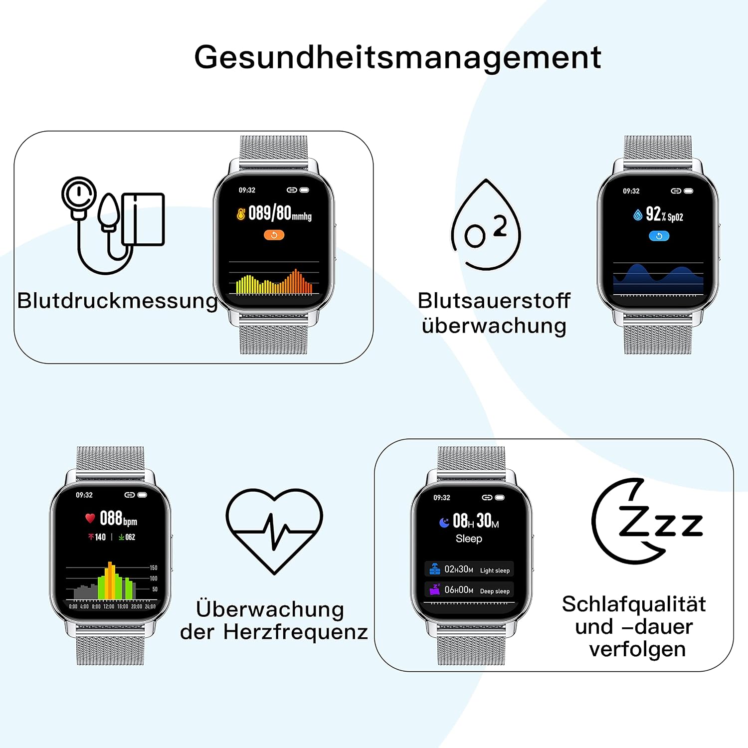 Popglory P66 Smartwatch Silber Grau - Image 5