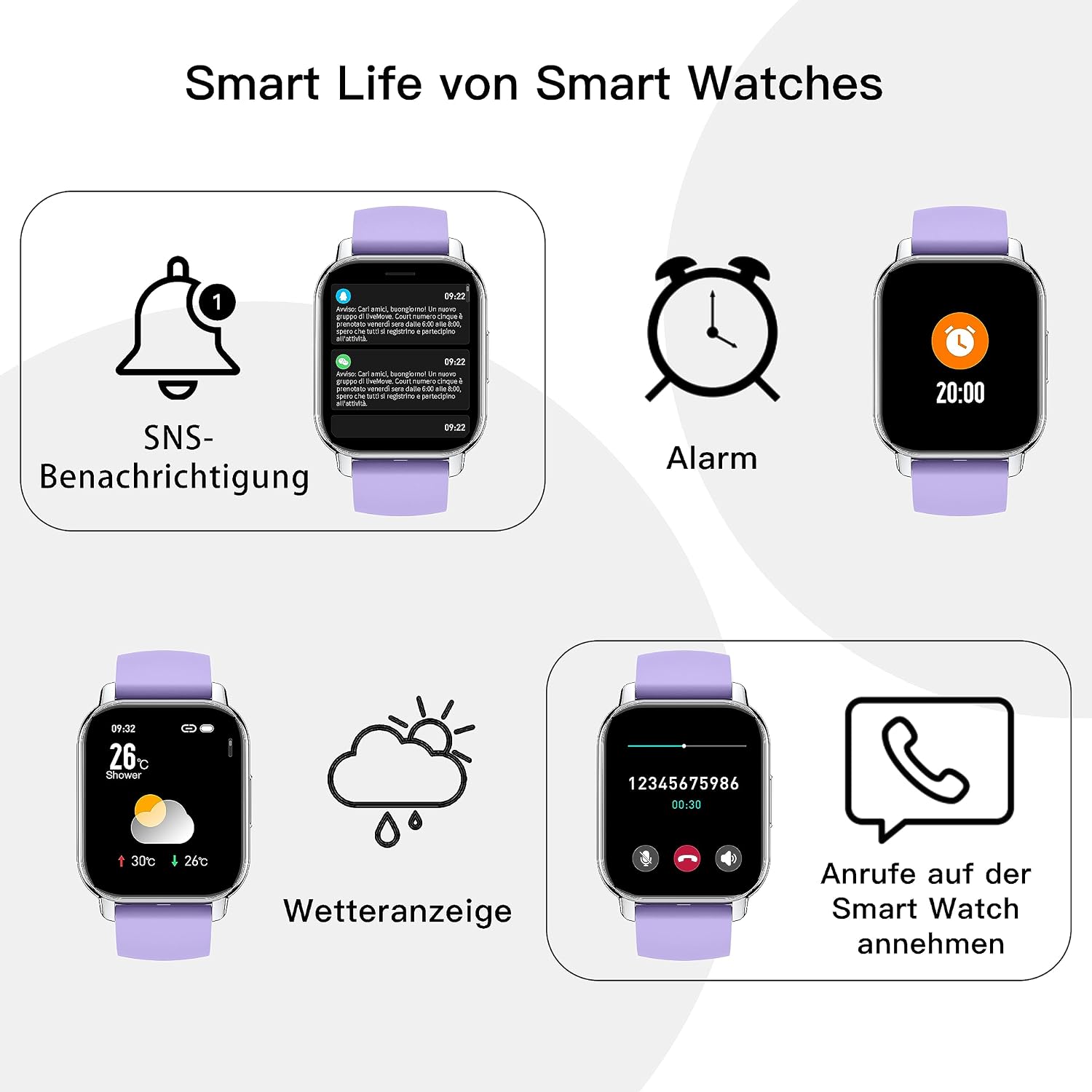 Popglory P66 Smartwatch Rosa Lila - Image 3