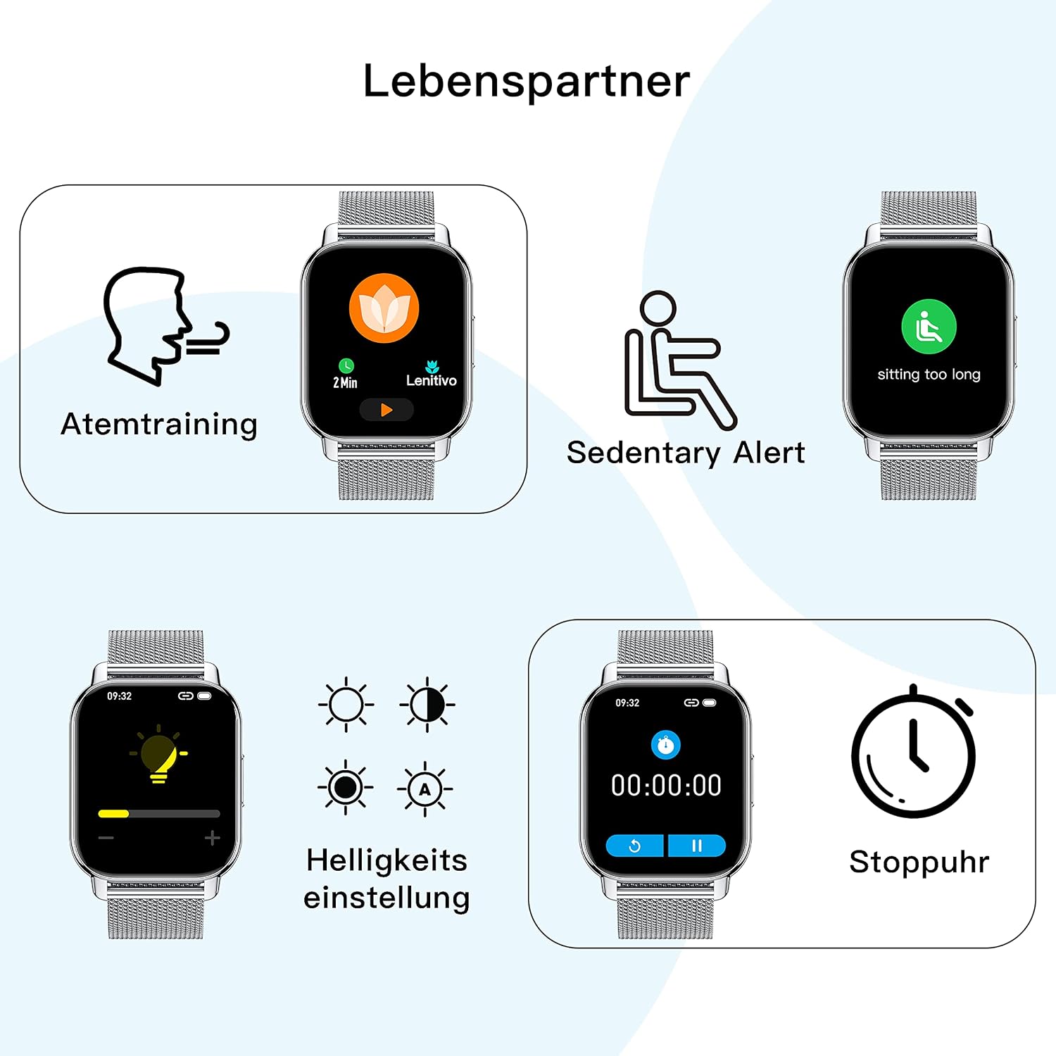 Popglory P66 Smartwatch Silber Grau - Image 4