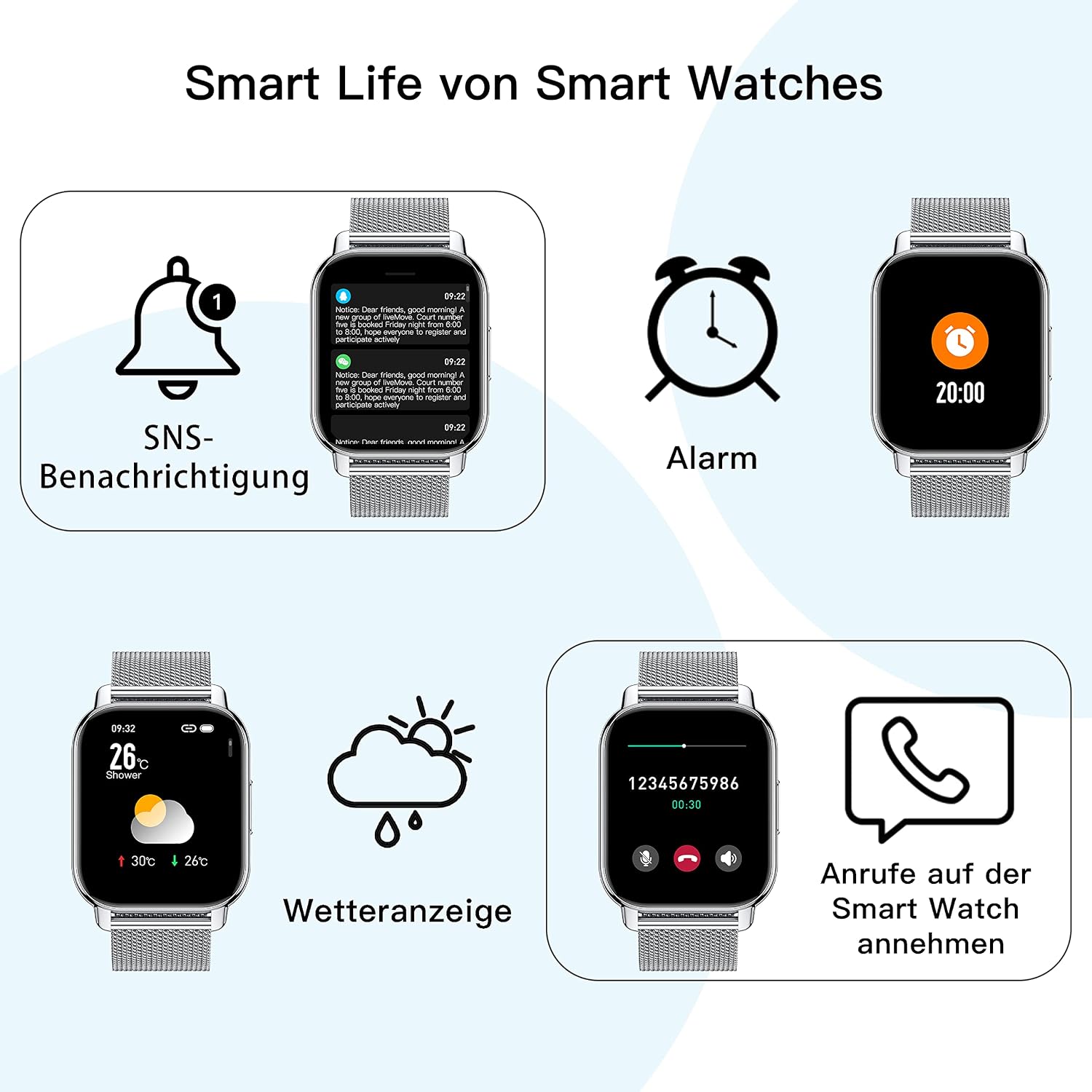 Popglory P66 Smartwatch Silber Grau - Image 3