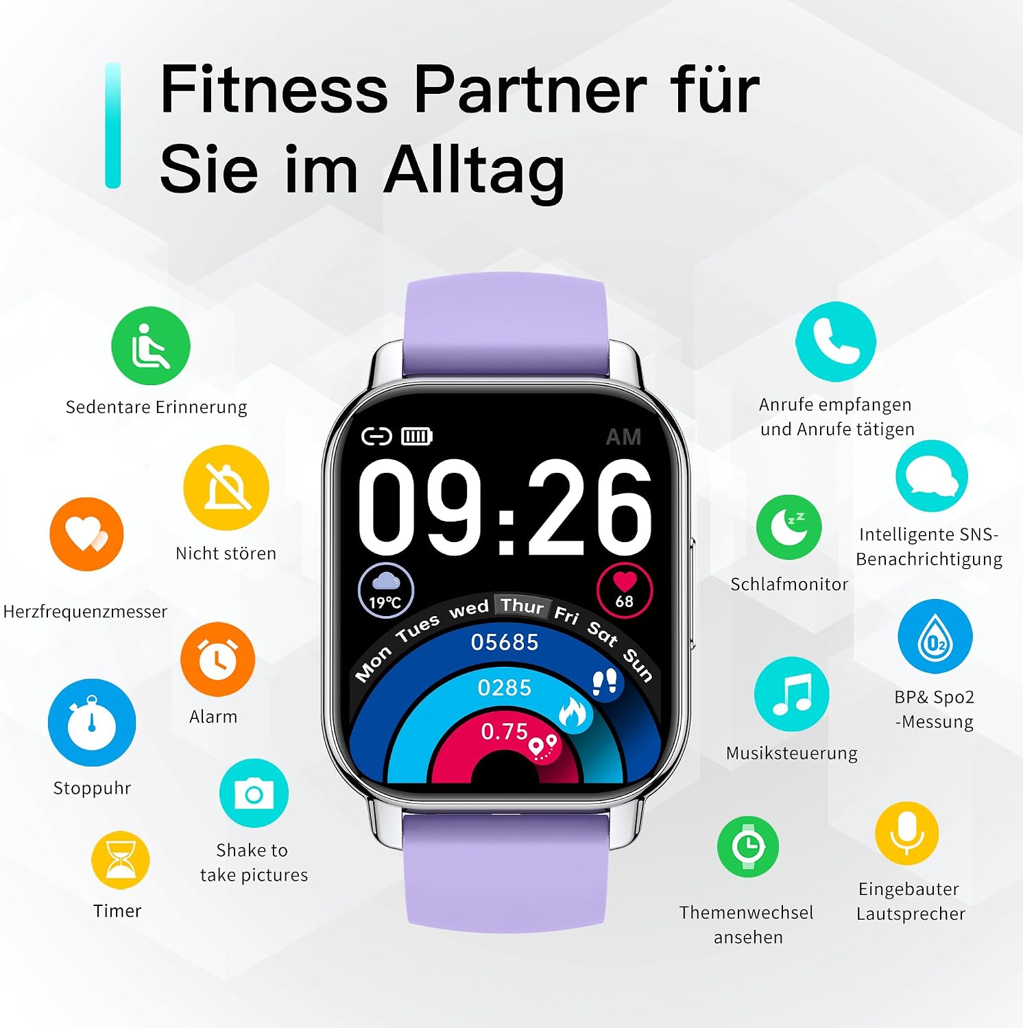 Popglory P66 Smartwatch Rosa Lila - Image 4