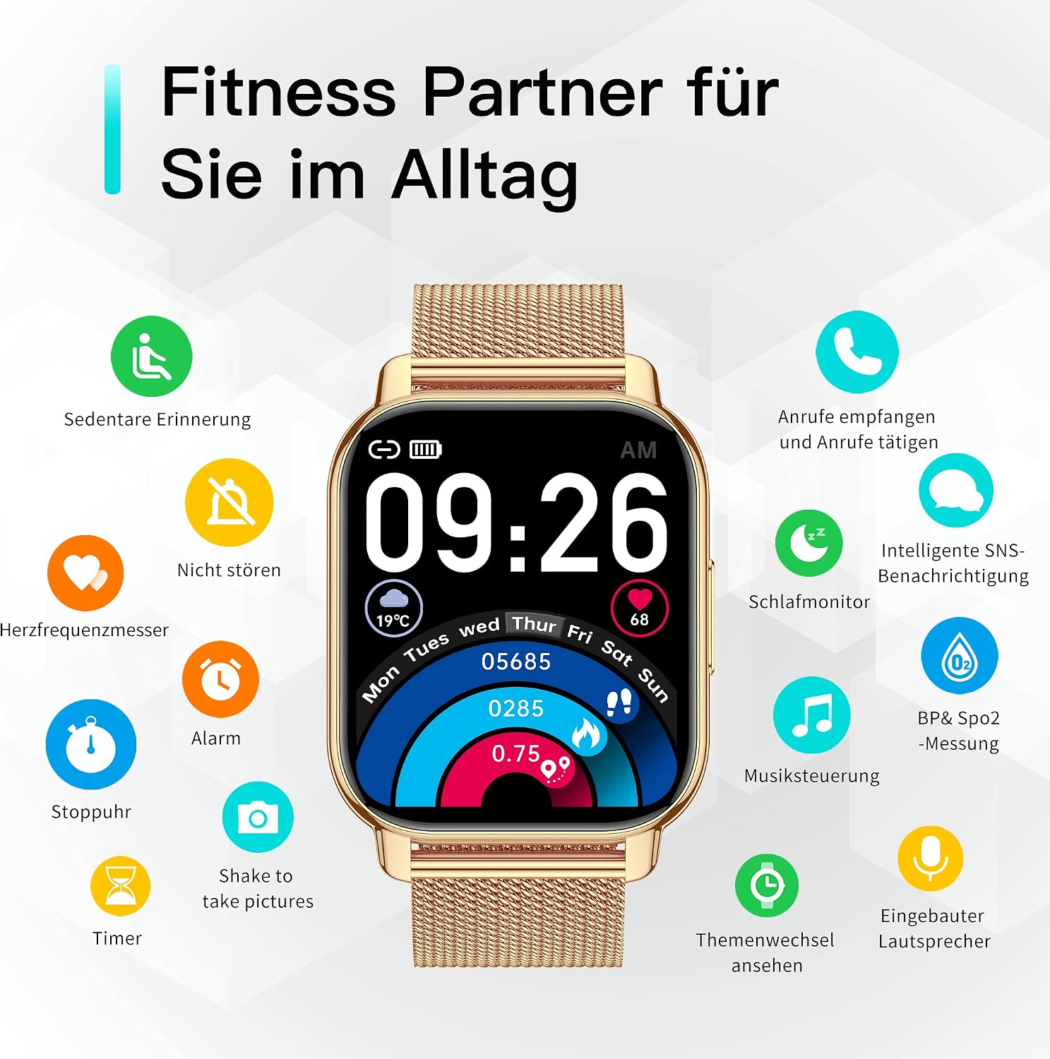 Popglory P66 Smartwatch Gold Rosa - Image 6