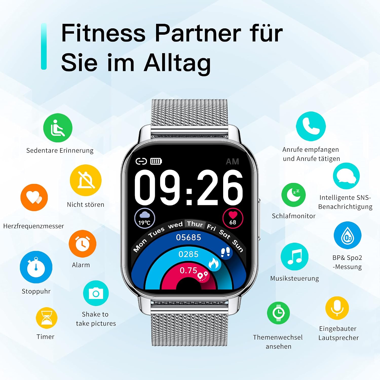 Popglory P66 Smartwatch Silber Grau - Image 2